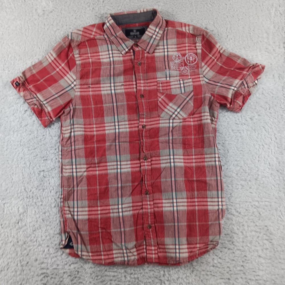 Buffalo David Bitton Mens Red Plaid Short Sleeve Button Down Shirt Large Graphic